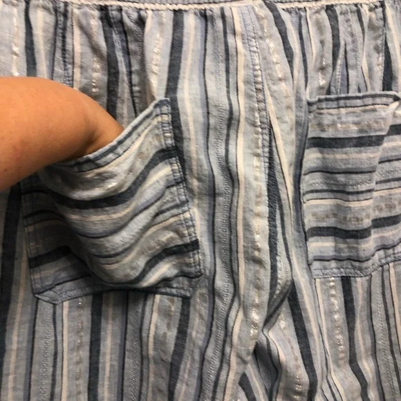Lane Bryant Linen Blend Beach Pants Size 26 Colors White Blues Metallic Stripes - Picture 10 of 13